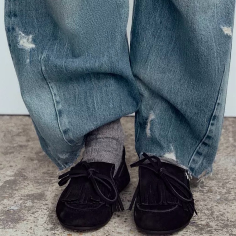 New Zara Chic Black Fringe Loafers
